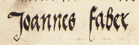 Z księgi radzieckiej Kazimierza obejmującej lata 1521–1533: fragment wpisu
dokumentującego wybór rady urzędującejna rok 1529, z Janem kowalem w składzie – oraz zbliżenie zapisu imienia
(Archiwum Narodowe w Krakowie, sygn. K 9, s. 200–201)