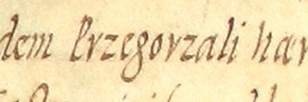 Dokument wydany w 1566 roku na sejmie w Lublinie, w którym król Zygmunt August zatwierdził sprzedaż łanu roli,
łąk, domu i ogrodów we wsi Przegorzały, dokonaną przez Adama z Czarnocin, wikariusza katedralnego i kapelana
wieczystego kolegiaty św. Michała na zamku krakowskim, należących do tej kolegiaty, na rzecz Josta Ludwika Decjusza
z Woli, dziedzica w Przegorzałach, żupnika królewskiego w kopalniach ołowiu w Olkuszu, karbarza wielickiego i sekretarza
królewskiego – oraz powiększenie zapisu nazwy wsi „Przegorzały”
(Archiwum Narodowe w Krakowie, sygn. perg. 1154)