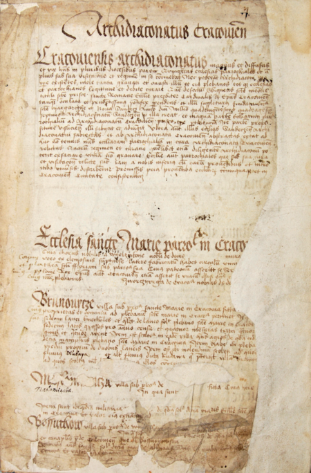 Z pochodzącego z lat 1470–1480 rękopisu Jana Długosza Liber beneficiorum… etc. strona z notą dotyczącą
Bronowic – wsi stanowiącej własność proboszczów kościoła Mariackiego w Krakowie i podlegającej parafii
Najświętszej Maryi Panny w Krakowie – zapis nazwy wsi stanowi tytuł akapitu w dolnej połowie strony
(Archiwum Krakowskiej Kapituły Katedralnej, sygn. rkps Ms 195, k. II; por. Długosz 1863-II, s. 2)