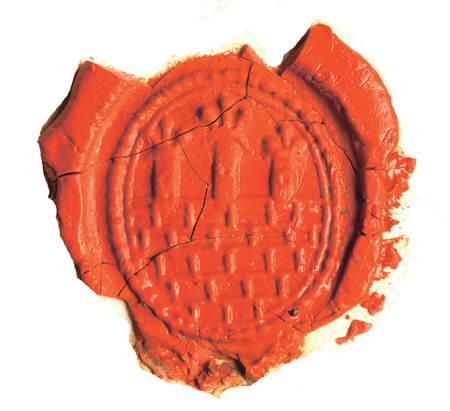 Odcisk w laku pieczęci wójtowsko-ławniczej Garbar z drugiej
połowy XVIII wieku: w otoku napis: SIGILLUM IUDICII
ADVOCATIALIS ET SCABINALIS CERDONIAE
(Archiwum Narodowe w Krakowie, sygn. Jur. IV-71, s. 320)