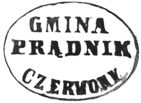 (1850)
Odcisk w wosku pieczęci ławniczej Prądnika
z 1467 roku oraz odciski czerwonoprądnickich
pieczęci urzędowych z lat 1847, 1850 i 1925
(Archiwum Uniwersytetu Jagiellońskiego,
sygn. dok. perg. 177; Archiwum Narodowe
w Krakowie, sygn. WM 562, s. 185;
sygn. 29/456/128, nlb.; PUZKr 56, nlb.)
