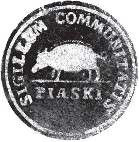 (1845)
Odciski pieczęci urzędowych Piasków
Wielkich z lat 1845 i 1914 oraz pieczęci
dominialnej Piasków Wielkich – w jej otoku
zachowany fragment napisu: PIECZĘĆ
ZWIERZCHNOŚCI GROMAD […]
(Archiwum Narodowe w Krakowie,
sygn. K. Krak. op. 76, s. 11; sygn. K. Krak.
op. 135, s. 25; Kobiela 2012, il. 13b)