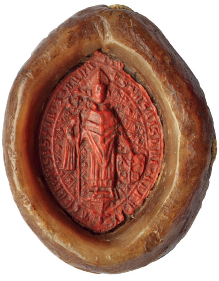 Odcisk w czerwonym wosku pieczęci Mścisława, opata klasztoru
Benedyktynów w Tyńcu; w polu pieczętnym postać opata w infule,
trzymającego w prawej ręce pastorał, w lewej tarczę, na której są dwa
skrzyżowane klucze i miecz; w otoku napis:
S[IGILLUM] MSCISLAI ABBATIS
TINCENSIS OR[DINIS] S(ANCTI) BENE[DICTI]
(Archiwum Narodowe w Krakowie, sygn. 29/1597/84)
