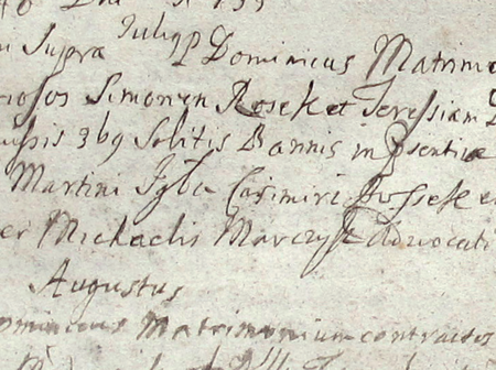 (Archiwum parafii Świętych Apostołów Piotra i Pawła w Krakowie,
Księga ślubów 1645–1769, s. 200)