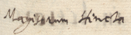 Z Liber inscriptionum… klasztoru oo. Augustianów w Kazimierzu: początkowy fragment dokonanego w roku 1681 wpisu
potwierdzającego, że w 1393 roku wójt kazimierski Heynko magister i ława miejska potwierdzili transakcję sprzedaży domu
położonego przy ul. św. Katarzyny, obok domu Marcina budowniczego, zawartej między Janem synem Henczlina a Janem
Axsą – oraz zbliżenie zapisu imienia (Biblioteka Naukowa PAU/PAN, sygn. rkps 1676, s. 307)