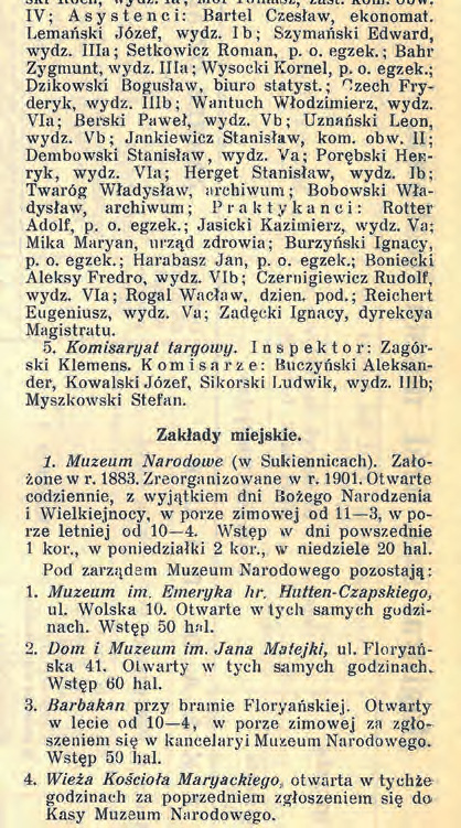 Komisarz Jan Stanisław Jankiewicz w spisie personelu magistrackiego
zawartym w zestawieniu Szematyzm Krakowski –
Reprezentacja miasta Krakowa – stan na rok 1913
(Kalendarz Czecha 1914, s. tytułowa, s. 119)