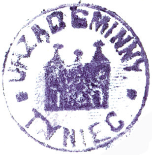 (1927)
Odciski pieczęci urzędowych Tyńca z lat
1820, 1847, 1927 i 1949
(CPAHU we Lwowie, sygn. fond 20, opis 1,
sprawa 264; Archiwum Narodowe w Krakowie,
sygn. WM 563a, nlb.;
sygn. PUZKr 59, nlb.; sygn. Gm. Skw. 23, s. 495)