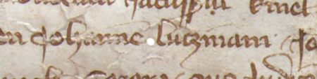 Dokument z 1367 roku, w którym odnotowano Jana Luczmanna – oraz powiększenie zapisu imienia
(Archiwum i Biblioteka Kapituły Metropolitalnej w Krakowie, sygn. perg. 159)