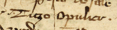 Z księgi ławniczej obejmującej lata 1365–1376 strony 34–35 z wpisem z 1367 roku, dotyczącym doprowadzenia przez
Peszka z Sale, Henryka Keczrera, Peszka o wolnej stopie (ociężałego) i Ticzka Opulera do ugody w sporze majątkowym między
rajcą Frenczlinem z Pragi (nr 77) a Krystyną i jej dziećmi, Justą i Bartłomiejem – oraz powiększenie zapisu imienia
(Archiwum Państwowe w Krakowie, sygn. rkps 2, s. 34–35)
