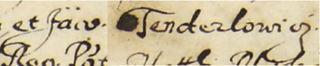Z księgi miejskiej Kazimierza zawierającej indeks rzeczowy wpisów do kazimierskich ksiąg radzieckich
za lata 1530–1603: fragment kopii wpisu elekcji rady urzędującej na rok 1539; wśród powołanych Jakub Tenderlowicz –
zbliżenie zapisu imienia (Archiwum Narodowe w Krakowie, sygn. K 176, s. 199)