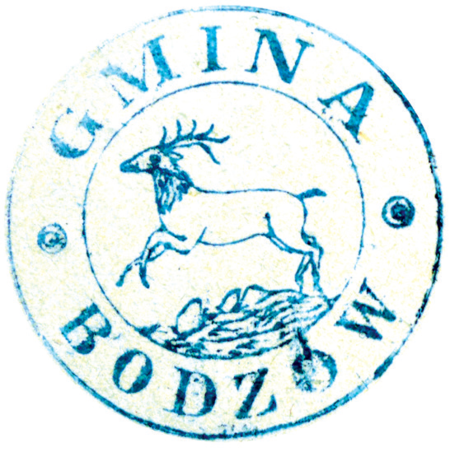 (1895)Odciski pieczęci urzędowych Bodzowa
z lat 1820, 1855, 1895 i 1938
(CPAHU we Lwowie, sygn. fond 20,
opis 8, sprawa 20; Archiwum Narodowe
w Krakowie, sygn. 29/279/1967, s. 34;
sygn. 29/1023/33, nlb.; Archiwum Opactwa
Benedyktynów w Tyńcu, sygn. 5/1/4/4)