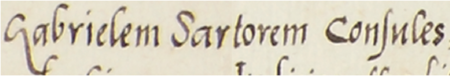 Dokument wystawiony w 1567 roku w Piotrkowie, w którym Zygmunt August rozstrzygnął sprawę między Aleksym Rabką a burmistrzem
i rajcami kazimierskimi, reprezentowanymi w sporze przez rajców Jana Mrowińskiego Płoczywłosa (nr 226) i Gabriela
krawca, o agitację przeciw wyborowi Rabki na rajcę kazimierskiego; Rabka rajcą nie został – oraz zbliżenie zapisu imienia i urzędu
(Archiwum Narodowe w Krakowie, sygn. IT 1-105)