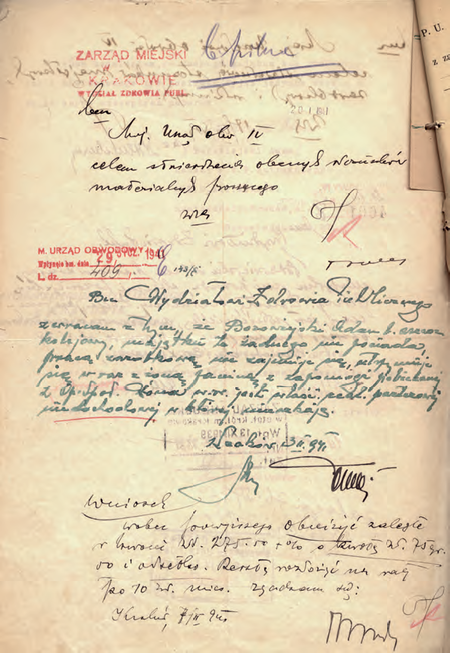 Z dokumentów Zarządu Miejskiego w Krakowie dotyczących krakowskich cmentarzy
korespondencja wewnątrzurzędowa z udziałem kierownika Władysława Tomasika
(Archiwum Narodowe w Krakowie, sygn. Cm 544, nlb)