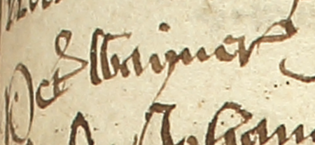 Z księgi radzieckiej Kazimierza obejmującej lata 1391–1402: fragment wpisu
dokumentującego wybór rajców na rok 1398, z Piotrem Waynerem w składzie – zbliżenie zapisu imienia
(Archiwum Narodowe w Krakowie, sygn. K 4, s. 365)