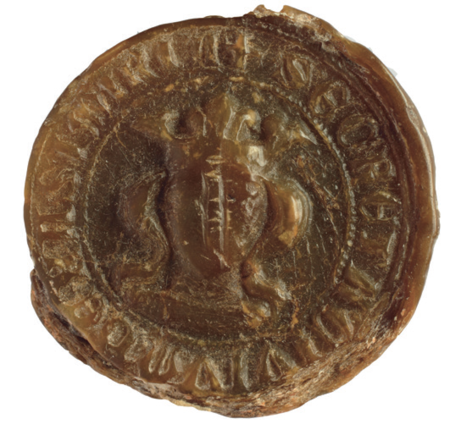 Dokument wydany w 1403 roku w Kazimierzu, mocą którego rada miejska sprzedała za 40 grzywien Piotrowi Benischowi
2 grzywny i 1 wiardunek czynszu wieczystego z przeznaczeniem na śpiewanie Salve Regina w kościele Bożego Ciała
za duszę Benischa; przy dokumencie na pasku pergaminowym pieczęć mała radziecka (sekretna) –
oraz zbliżenie pieczęci i zapisu imienia (Archiwum Narodowe w Krakowie, sygn. perg. 1352)