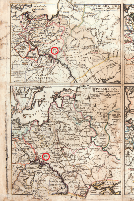 Mapa nr 13 (u góry); mapa nr 15 (na dole) – lewa strona czteromapowej tablicy