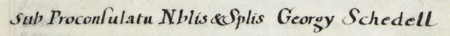 Z urzędowego spisu rajców obejmującego lata 1363–1802 fragmenty stron 35 i 36 z wpisem dotyczącym wyboru do rady
miejskiej na miejsce po zmarłym Jakubie Reynekierze (nr 531) nowego rajcy Jana Łukaszkiewicza (nr 571), czego dokonano
za kadencji burmistrzowskiej Jerzego Romualda Schedla w 1701 roku – oraz powiększenie zapisu imienia i funkcji burmistrza
(Archiwum Państwowe w Krakowie, sygn. rkps 1477, s. 35–36)