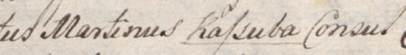 Początkowy fragment dokumentu-protokołu stwierdzającego stawienie się przed kleparskim urzędem radzieckim
rajcy Marcina Kaszuby wraz z żoną Katarzyną – oraz zbliżenie zapisu imienia i urzędu
(Biblioteka Naukowa PAU/PABN, sygn. 437, s. 67)