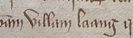 Dokument wydany w 1399 roku w Korczynie, w którym król Władysław [ Jagiełło] stwierdził, że klasztor w Koprzywnicy
sprzedał wieś Łęg Mikołajowi, opatowi klasztoru w Mogile, za 475 grzywien groszy praskich; przy dokumencie wyciśnięta
w wosku pieczęć majestatowa Władysława Jagiełły (opis na stronie sąsiedniej) – oraz powiększenie zapisu nazwy wsi „Łęg”
(Archiwum Opactwa Cystersów w Mogile, sygn. dypl. perg. 142)