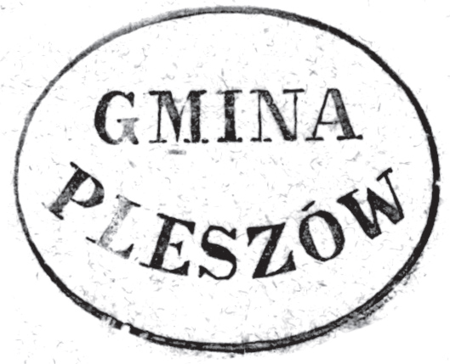 (1856)
Odciski pieczęci urzędowych Pleszowa
z lat 1853, 1856 i 1927
(Archiwum Narodowe w Krakowie,
sygn. 29/456/156, nlb.;
sygn. 29/456/120, nlb.; sygn. PUZKr 55, nlb.)