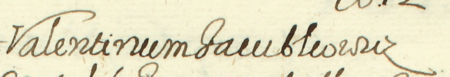 Z księgi radzieckiej Kazimierza obejmującej lata 1610–1612: fragment wpisu dokumentującego wybór
rady urzędującej na rok 1612, z Walentym Jakubowiczem w składzie – oraz zbliżenie zapisu imienia
(Archiwum Narodowe w Krakowie, sygn. K 31, s. 931)
