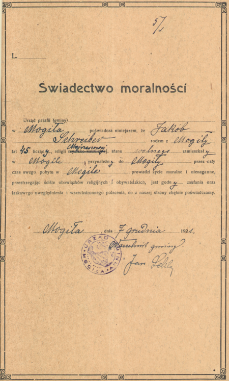 Pochodzący z 1921 roku dokument stanowiący przykład administracyjnego urzędowania naczelnika gminy
(Archiwum Narodowe w Krakowie, sygn. PUZKr 53, nlb.)