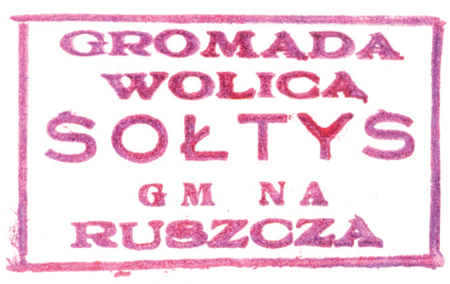(1938)
Odciski pieczęci urzędowych Wolicy z lat
1861, 1926 i 1938
(Archiwum Narodowe w Krakowie,
sygn. 29/456/210, nlb.;
sygn. 29/286/61, nlb.; sygn. 29/1023/31, nlb.)