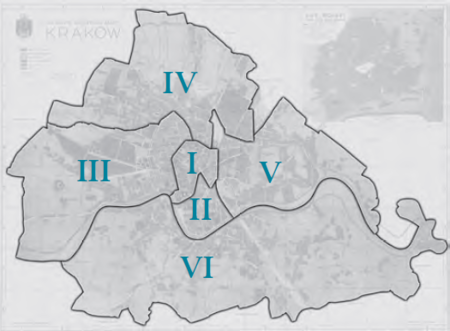 Plan konturowy podziału na obwody w latach 1938–1941
na podkładzie planu miasta
przedstawionego w pełnym kształcie na s. 572