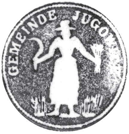 (1854)
Odciski pieczęci urzędowych Jugowic z lat
1854 i 1927 oraz pieczęci dominium
jugowickiego z 1854 roku
(Archiwum Narodowe w Krakowie,
sygn. 29/279/1999, s. 108; sygn. PUZKr 49, nlb.)