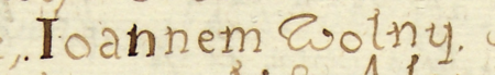 Z księgi radzieckiej Kazimierza obejmującej lata 1620–1622: wpis dokumentujący wybór rady
urzędującej na rok 1622, z Janem Wolnym starszym w składzie – oraz zbliżenie zapisu imienia
(Archiwum Narodowe w Krakowie, sygn. K 35, s. 1065)