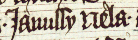 Z księgi radzieckiej Kazimierza obejmującej lata 1416–1433: fragment wpisu dokumentującego wybór rajców na rok 1423,
z Januszem Nelą w składzie – oraz zbliżenie zapisu imienia (Biblioteka Jagiellońska, sygn. rkps 1045/2, k. 107)