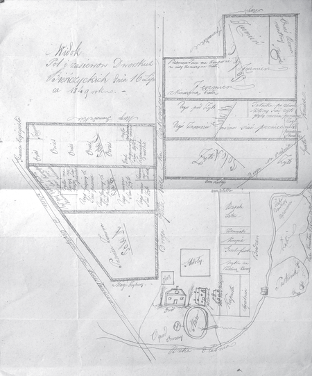 Sporządzony w 1849 roku Widok pól i zasiewów Dworskich Bieńczyckich