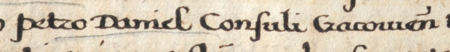Z księgi radzieckiej lwowskiej obejmującej zapisy z lat 1507–1530 strony 405–406 z wpisem z 1522 roku dotyczącym
długu w wysokości 24 polskich złotych ciążącym na Chomie Rusinie, krawcu ze Lwowa, na rzecz Piotra Daniela
(czyli Tanigela), rajcy krakowskiego, w związku z udzieloną pożyczką – oraz powiększenie zapisu imienia i urzędu rajcy
(Centralne Archiwum Historyczne Ukrainy we Lwowie, sygn. fond 52, op. 2, spr. 9, s. 405–406)