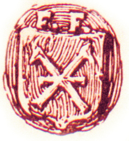 Pieczęć mieszczańska (gmerk) Floriana
Fredla: nad tarczą monogram, w tarczy
dwa ukośnie skrzyżowane haki z poprzecznicą
– odcisk z wydanego w 1535 roku
pokwitowania dla Skarbu Koronnego
z otrzymanej należności pieniężnej
(Biblioteka Jagiellońska, sygn. 832383 II,
s. 33–34)