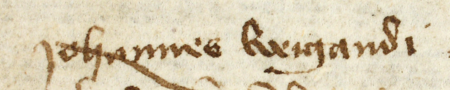 Z księgi ławniczej obejmującej lata 1390–1397 strony 128–129 z wpisem z 1394 roku, dokumentującym,
że Jan Wigandi sprzedał swój dom położony przy Rynku rajcy Jakubowi Mordbirowi (nr 134)
jako opiekunowi i zarządcy majątku Piotra aptekarza oraz jego żony Barbary – oraz powiększenie zapisu imienia
(Archiwum Państwowe w Krakowie, sygn. rkps 3, s. 128–129)