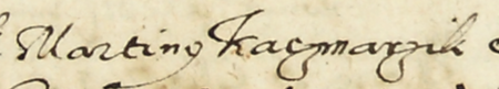 Z księgi miejskiej Kazimierza zawierającej indeks rzeczowy wpisów do kazimierskich ksiąg radzieckich z lat 1530–1603:
fragment kopii wpisu elekcji rady urzędującej na rok 1557; wśród powołanych Marcin Spunth – zbliżenie zapisu imienia
(Archiwum Narodowe w Krakowie, sygn. K 176, s. 202)