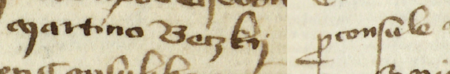 Z księgi radzieckiej obejmującej lata 1412–1449 strony 259–260, powiększenie wpisu z 1429 roku, stwierdzającego,
że Weronika kramarka, córka Jana Falke, a żona Teodoryka kantora, zeznała przed radą miejską reprezentowaną przez burmistrza
miasta Marcina Bieckiego i rajcę Kunczego kuśnierza (nr 230), że jest winna 27 i pół grzywny groszy i jedną grzywnę
monety polskiej Mikołajowi Vaggiemu z Florencji i że dług ten spłaci w połowie na św. Stanisława, a w połowie na św. Michała
– oraz powiększenie zapisu imienia i funkcji burmistrza (Archiwum Państwowe w Krakowie, sygn. rkps 428, s. 259–260)