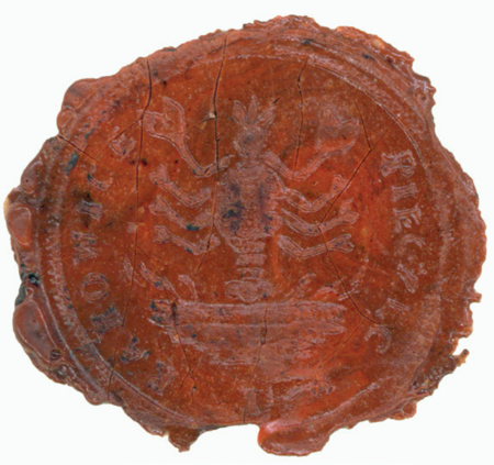 (1847)
Stempel metalowego tłoku pieczętnego
(lustrzane odbicie) wsi Rakowice, pochodzący
prawdopodobnie z przełomu wieków XVIII
i XIX, odcisk tej pieczęci z 1847 roku oraz
odciski pieczęci urzędowych Rakowic
z lat 1874 i 1927
(Archiwum Narodowe w Krakowie,
sygn. T 428; sygn. WM 563a, nlb.;
sygn. 29/465/1257, nlb.; PUZKr 57, nlb.)