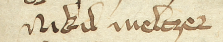 Z najstarszej zachowanej księgi radzieckiej Kazimierza obejmującej lata 1369–1381:
fragment wpisu dokumentującego wybór rajców na rok 1378, z Mikołajem Melczerem w składzie –
oraz zbliżenie zapisu imienia (Archiwum Narodowe w Krakowie, sygn. K 1, s. 221)