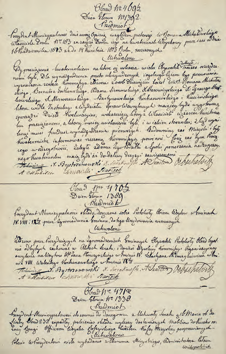 Z sentencjonarza obrad Senatu Rządzącego Wolnego Miasta Krakowa wpis z 1816 r.
dotyczący wyboru trzech wójtów gmin, w tym wójta Gminy VIII Miejskiej Sebastiana Niemczykiewicza
(Archiwum Narodowe w Krakowie, sygn. WMK IV-1, s. 216)