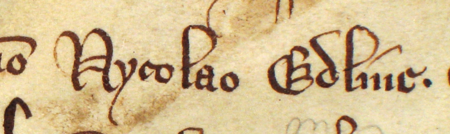 Wydany w 1356 roku w Sandomierzu dokument, w którym Mikołaj Edel wraz z Janem Romanczem (nr 39)
jako powołani przez króla arbitrzy rozstrzygają spór pomiędzy spadkobiercami wójtów sandomierskich Witka i Ruperta –
oraz powiększenie zapisu imienia (Archiwum Państwowe w Krakowie, sygn. perg. 858)