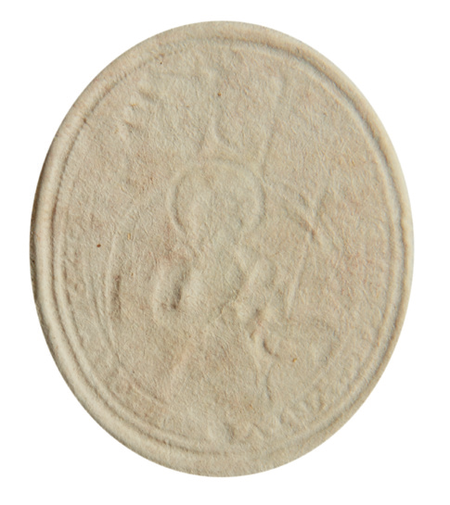 Pieczęć opłatkowa jurydyki Wesoła z dokumentu wystawionego około 1690 roku: w owalu postać św. Jana Chrzciciela
z barankiem dzierżącym drzewce kościelnej chorągwi, w otoku napis: PIECZĘC GRVNTV WESOŁEY 1640,
w którym rok oznacza czas powstania pieczęci (Biblioteka PAU/PAN, sygn. Jur. V-1, s. 27)