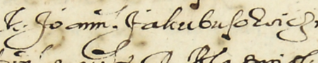Z księgi miejskiej Kazimierza zawierającej indeks rzeczowy wpisów do kazimierskich ksiąg radzieckich z lat 1530–1603:
fragment kopii wpisu elekcji rady urzędującej na rok 1566; wśród powołanych Jan Jakubusowicz –
zbliżenie zapisu imienia (Archiwum Narodowe w Krakowie, sygn. K 176, s. 204)