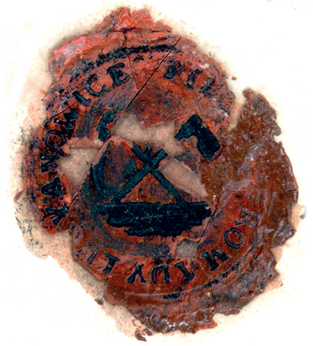 (1847)
Odciski pieczęci urzędowych Łuczanowic
z lat 1847, 1865 i 1954
(Archiwum Narodowe w Krakowie,
sygn. WM 562, s. 2073; sygn. T.Schn. 1048,
s. 636; sygn. Gm. Ru. 34, s. 273)