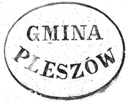 (1856)
Odciski pieczęci urzędowych Pleszowa
z lat 1853, 1856 i 1927
(Archiwum Narodowe w Krakowie,
sygn. 29/456/156, nlb.;
sygn. 29/456/120, nlb.; sygn. PUZKr 55, nlb.)