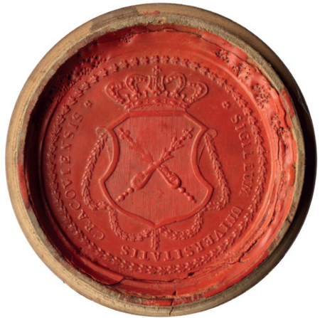 (1799)
Odciski pieczęci urzędowych Sidziny z lat
1845, 1926 i 1947 1947 oraz odcisk pieczęci
uniwersyteckiej z 1799 roku
(Archiwum Narodowe w Krakowie,
sygn. K. Krak. op. 102, s. 21;
sygn. PUZKr 58, nlb.; sygn. Gm. Skw. 23,
s. 471; Archiwum Uniwersytetu Jagiellońskiego,
sygn. perg. 1113)
