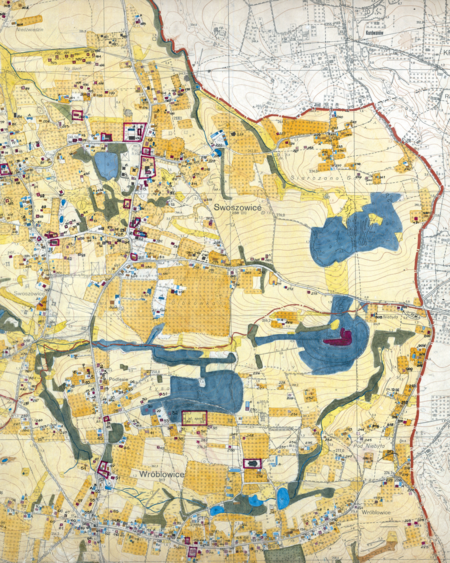 Z dokumentacji Biura Rozwoju Krakowa dotyczący wsi Swoszowice fragment sporządzonej w 1968 roku
Inwentaryzacji bezpośredniej użytkowania terenu i budynków dla gromady Swoszowice
(Archiwum Narodowe w Krakowie, sygn. 29/1405/2331)