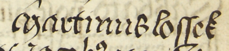 Z księgi radzieckiej Kazimierza obejmującej lata 1481–1508: fragment wpisu dokumentującego
wybór rady urzędującej na rok 1492, z Marcinem Losskiem w składzie – oraz zbliżenie zapisu imienia
(Archiwum Narodowe w Krakowie, sygn. K 7, s. 215)