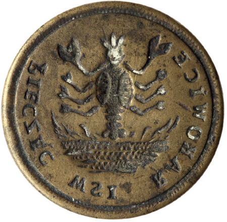 (XVIII/XIX wiek)
Stempel metalowego tłoku pieczętnego
(lustrzane odbicie) wsi Rakowice, pochodzący
prawdopodobnie z przełomu wieków XVIII
i XIX, odcisk tej pieczęci z 1847 roku oraz
odciski pieczęci urzędowych Rakowic
z lat 1874 i 1927
(Archiwum Narodowe w Krakowie,
sygn. T 428; sygn. WM 563a, nlb.;
sygn. 29/465/1257, nlb.; PUZKr 57, nlb.)