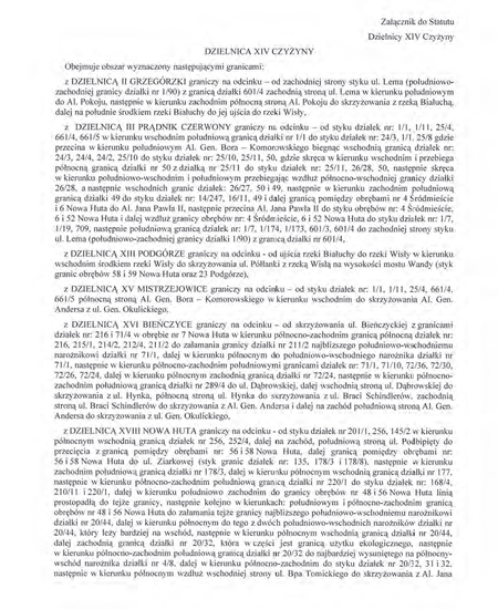 Z oryginału uchwały nr XCIX/1508/14 Rady Miasta Krakowa z dnia 12 marca 2014 r.
w sprawie organizacji i zakresu działania Dzielnicy XIV Czyżyny w Krakowie
(Statut Dzielnicy XIV Czyżyny)